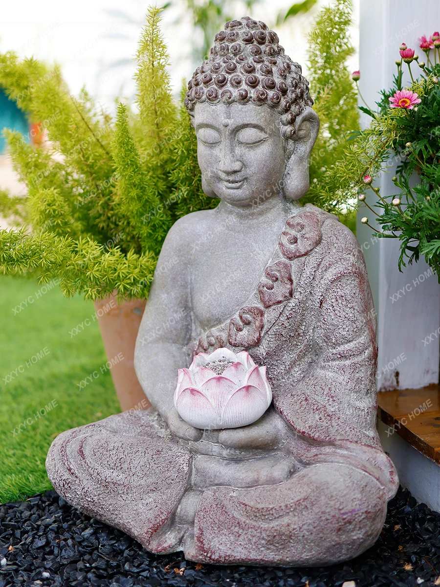 

Lotus Buddha Statue Garden Tea Room Zen Courtyard Layout Luminous Decoration