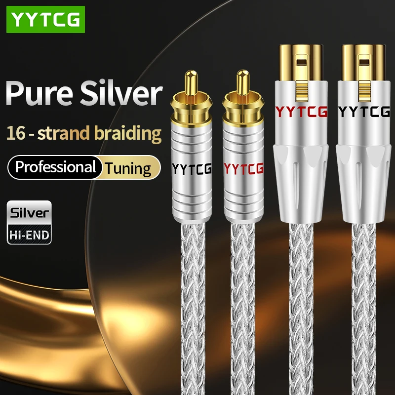 Hi-End Pure Silver RCA to XLR Audio Cable 2RCA Male Stereo to 2XLR Male&Female Adapter 16-Strand Litz Braiding for DAC Amplifier
