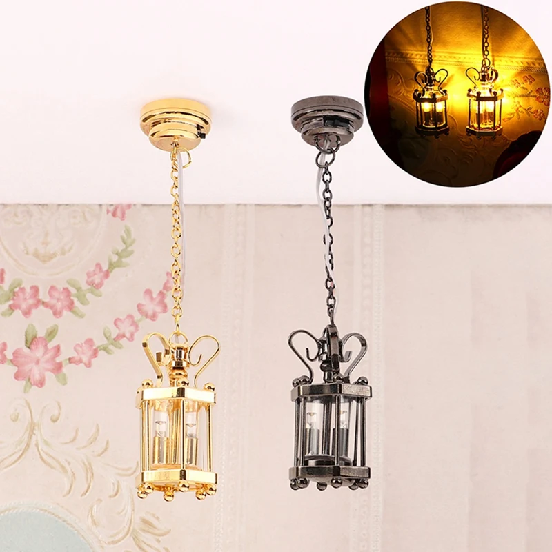 1 PCS 1: 12 Dollhouse Miniature Lamp Glass Shade Ceiling Lamp Chandelier Home Furniture Model B