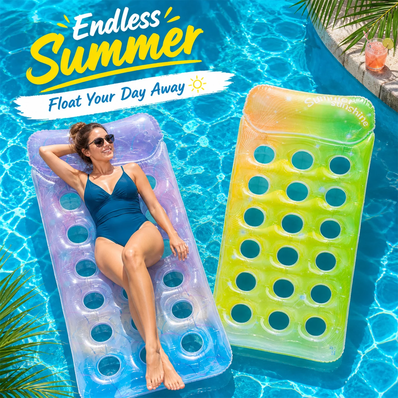 

1PC Adult Pool Floats Heavy Duty Inflatable Pool Rafts 66.9" x 24" Oversized Float Mattress Loungers with Headrest Floaties Toy