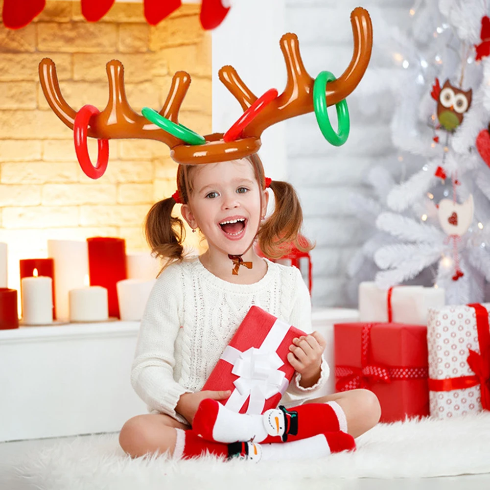 Christmas Ring Toss Game Interactive Inflatable Headband Holiday Party Entertainment Toys Gift For Children Friend Party Game