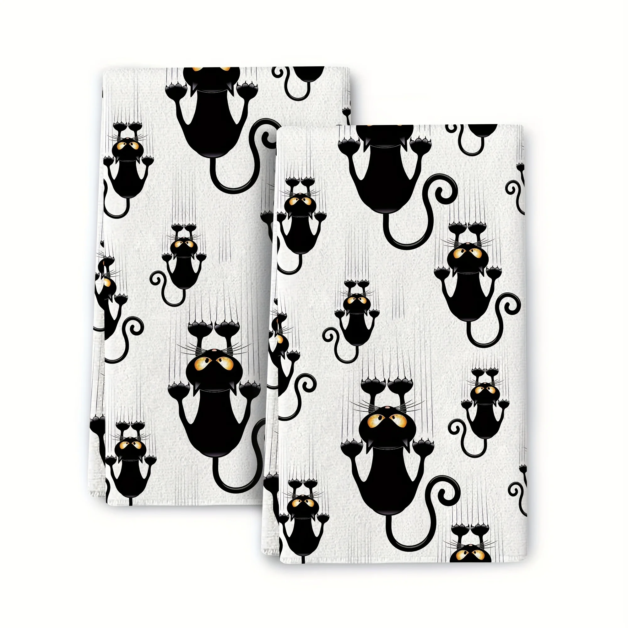 2PCS, Hand Towels, Cute Black Cat Dishcloth, Modern Simple Style Kitchen Towels, Dish Towels, Soft Absorbent Tea Towels, Kitchen