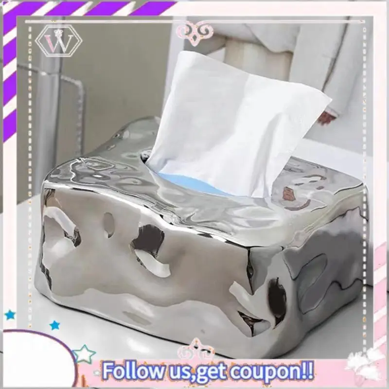 

Premium 1 Piece Retro Spice Wind Gem Tissue Box Silver Ceramics Creatives Home Paper Box Bedroom Ins Decorations Ornaments Upsca