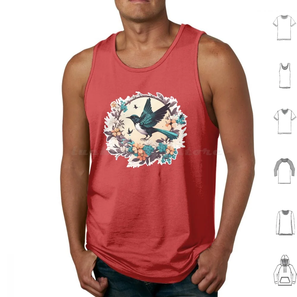 Flying Magpie Tank Tops Print Cotton Flying Bird Magpie Bluejay