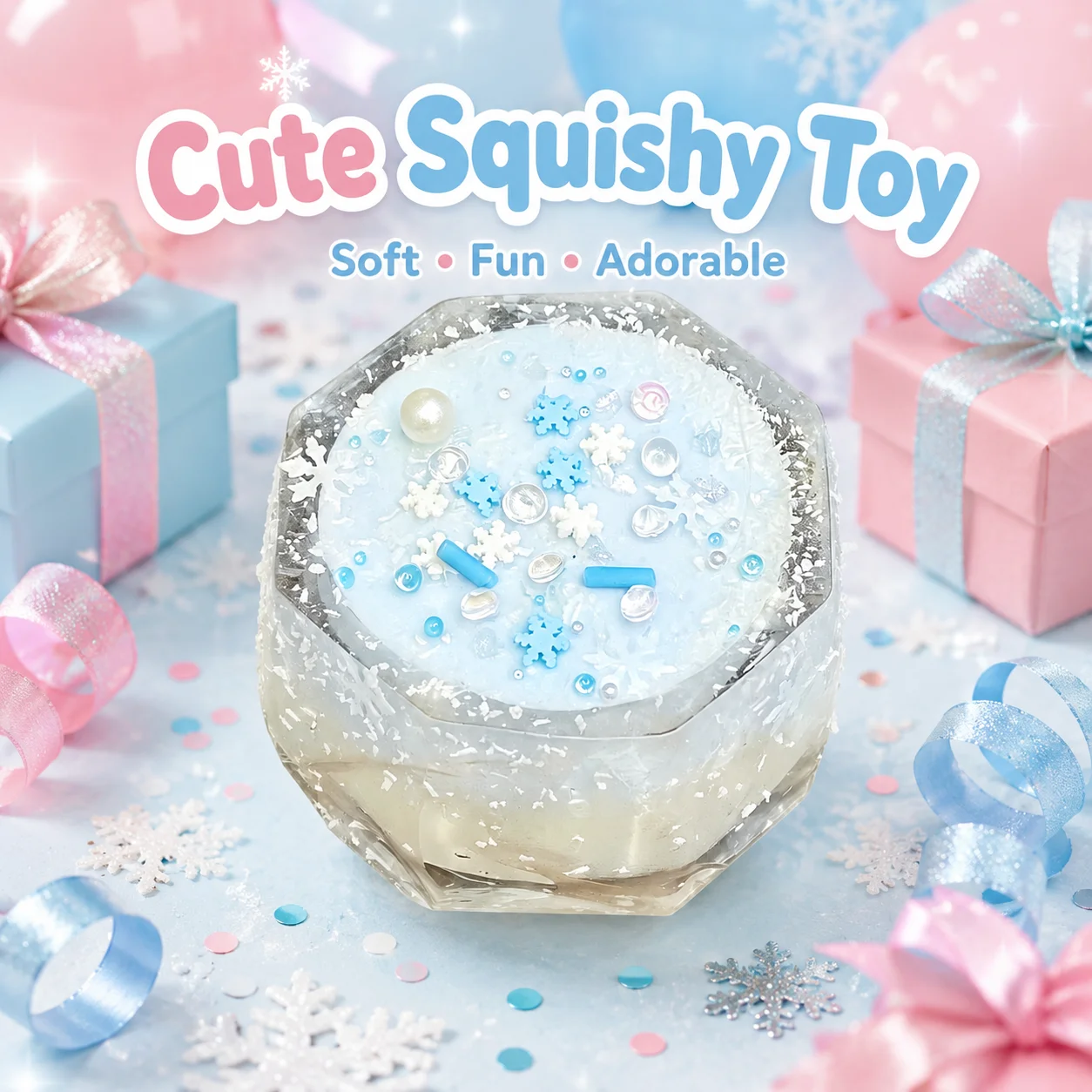 

Realistic Blue Snowflake Jelly Cup Squishy Toy Slow Rebound Stress Relief Toy Pretend Play Food Desktop Decoration Gift