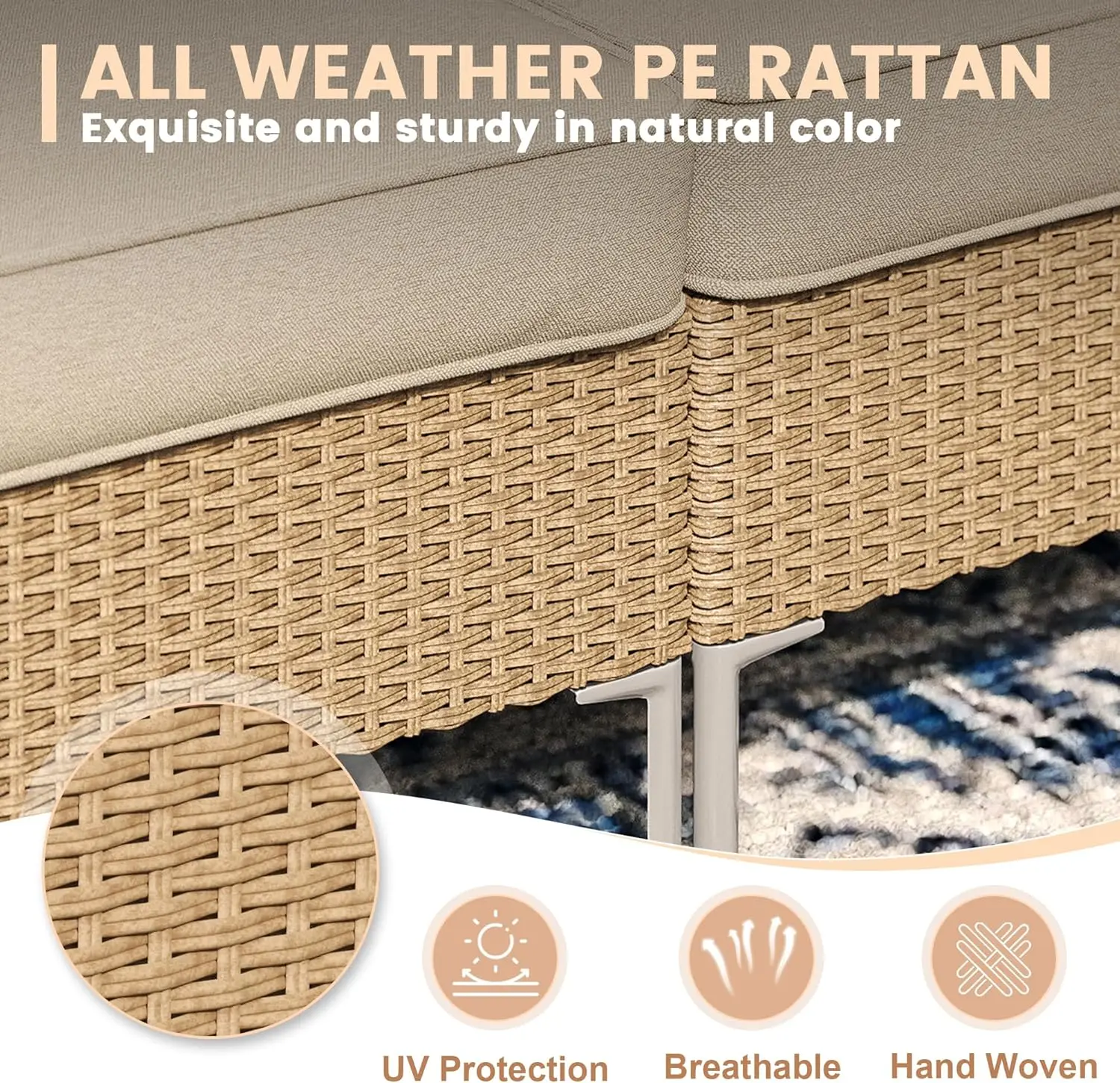 Furniture Set, Outdoor Conversation Set Sectional Sofa with Cushion & Glass-Top Coffee Table,Poolside, Backyard