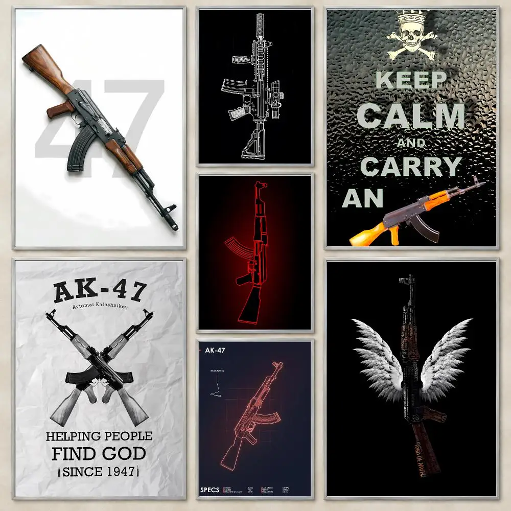 Modern Iconic Firearm A-AK-47 Poster Self-Adhesive Wall Art HD Print For Dorm Teen Room Decor Gift