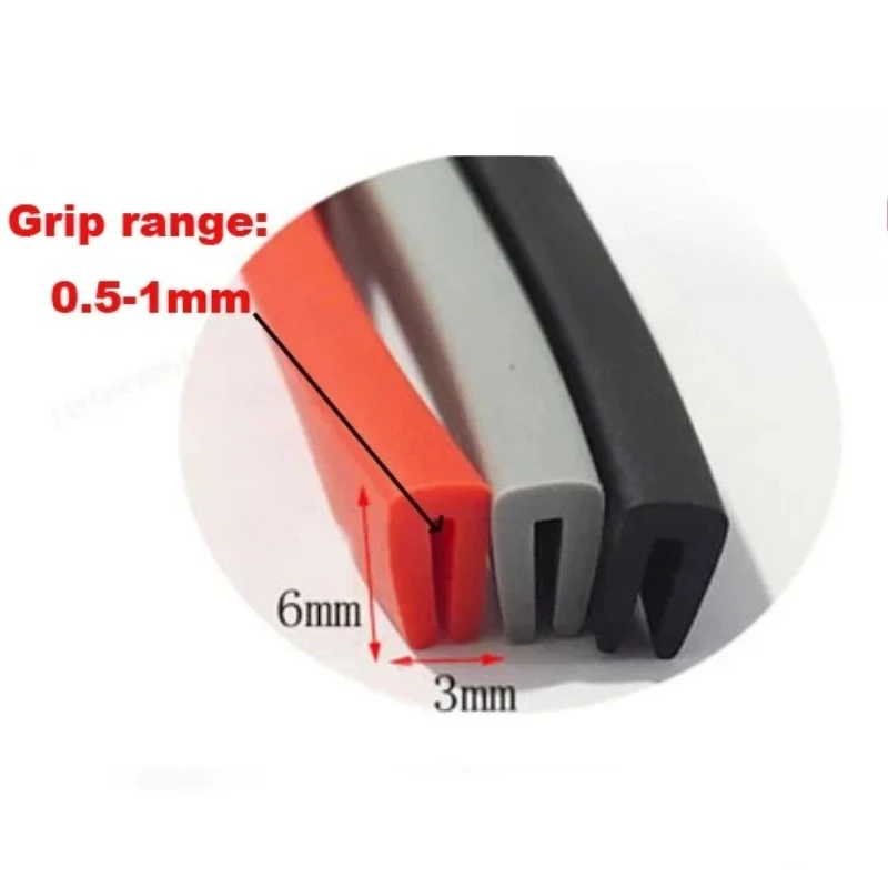 6 Meters U Channel Rubber Sealing Strip Edge Guard for Glass Metal Wood Panel Board Red Gray Black Custom Sizes Available