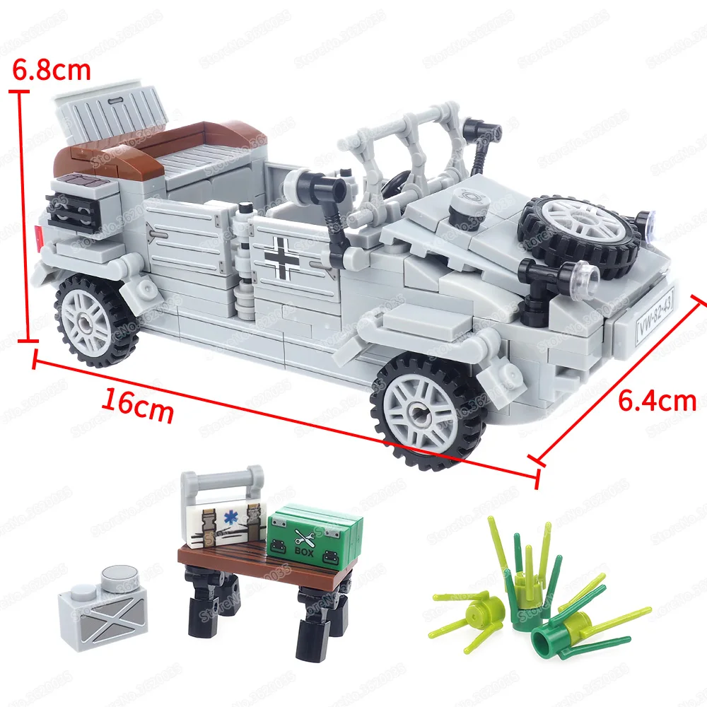 Army VW82 Type Barrel Car Military Building Block Assembled WW2 Figures Transportation Equipment Scenes Model Child Gift Boy Toy