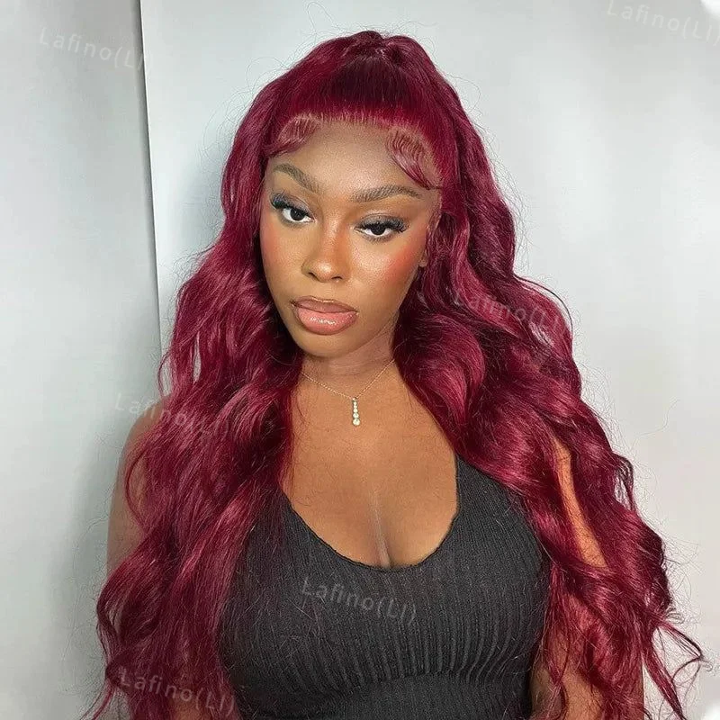 

Burgundy 99J 13x4 Body Wave Lace Front Human Hair Wig Brazilian Red Colored Remy Wigs For Women Hd Transparent Lace Frontal Wig