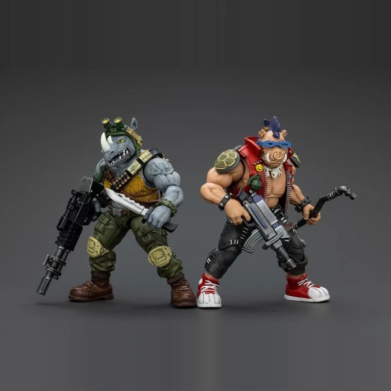 JOYTOY เต่านินจาตัวเลขการกระทําอะนิเมะ 1/18 ขนาด 11.5 ซม.TMNT Beebop Rocksteady ก้องทหารรุ่นตุ๊กตาของเล่นเด็กของขวัญ