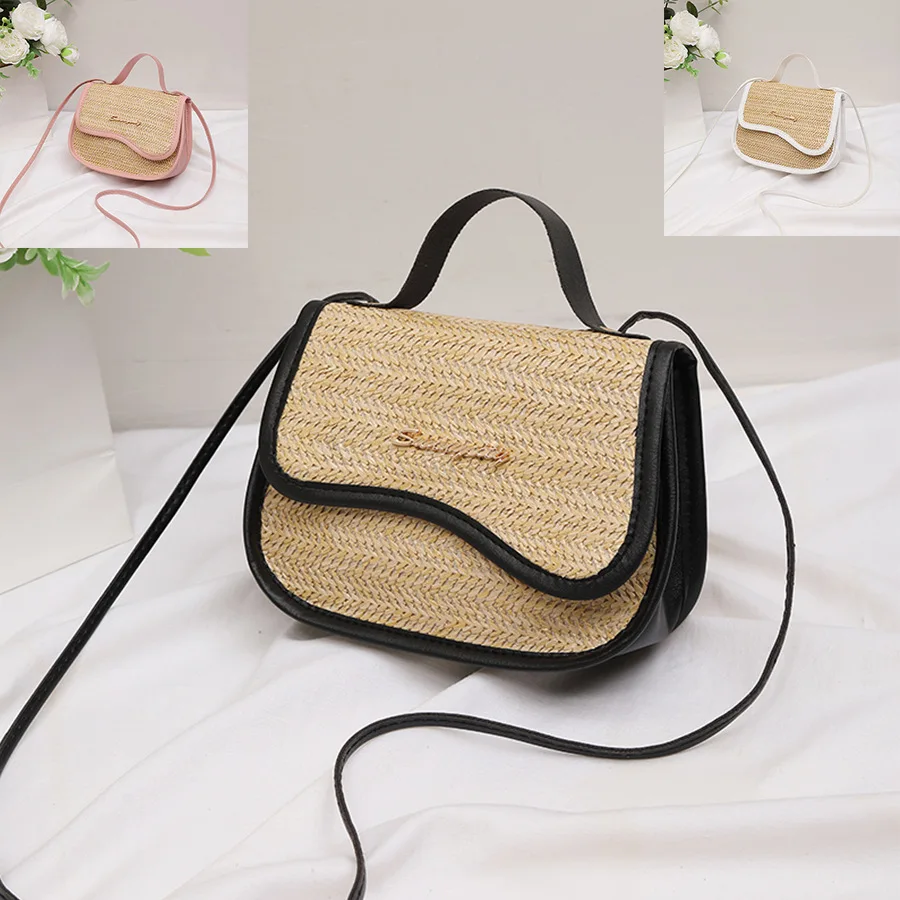 

Simple, fresh and sweet straw woven women's bags, fashionable and versatile, portable commuter messenger bags, wholesale bags.