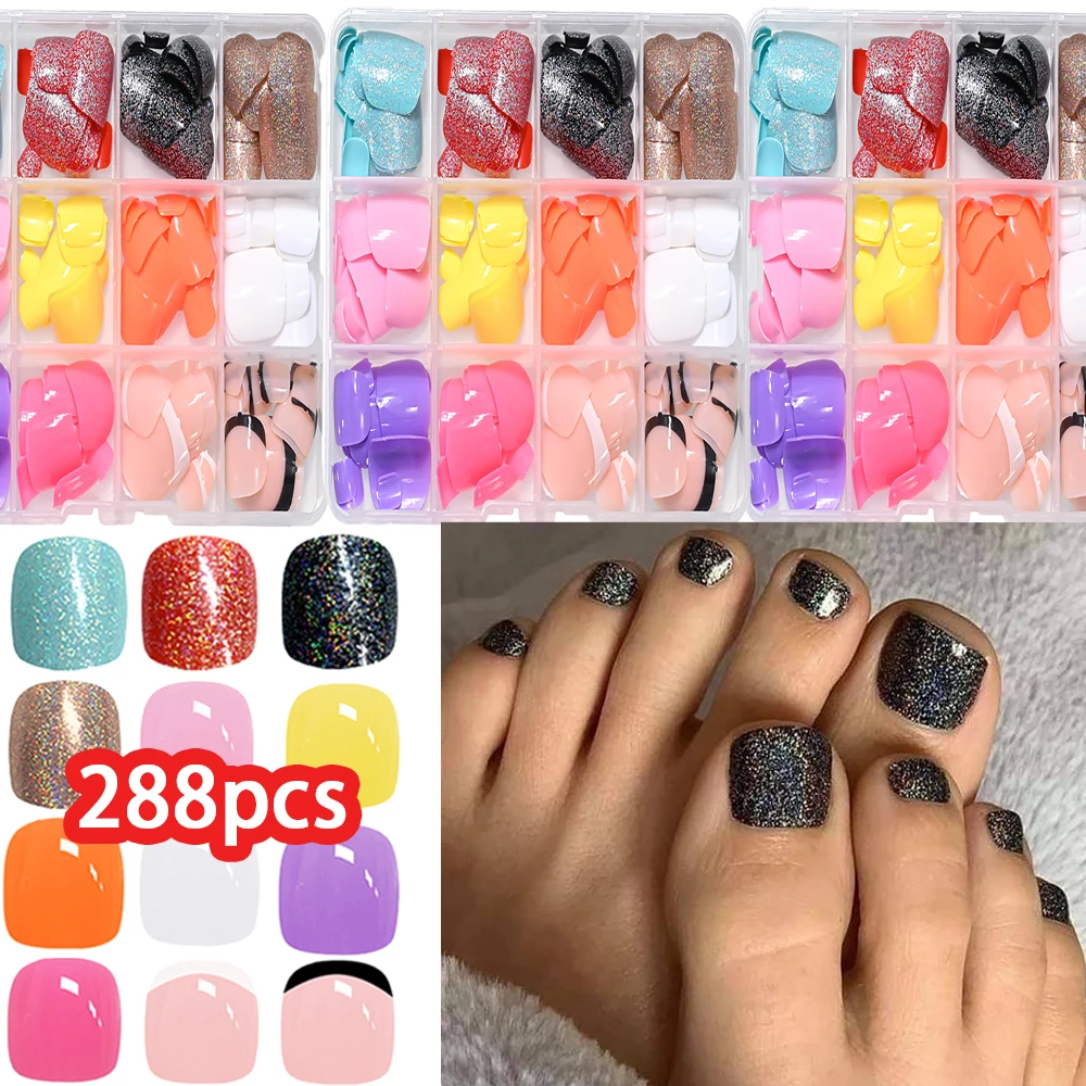 24*12=288 sztuk czarny laserowy brokat sztuczne paznokcie błyszczące laserowe złoto/francuski owalne krótkie kwadratowe sztuczne paznokcie mieszane naciśnij na paznokcie