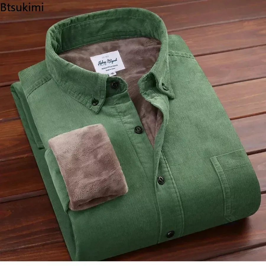 2025Men's Autumn Winter Warm Casual Shirt Jacket Luxury Men Corduroy Solid Coats Shirts Thick Fleece Lining Casual Shirt for Men