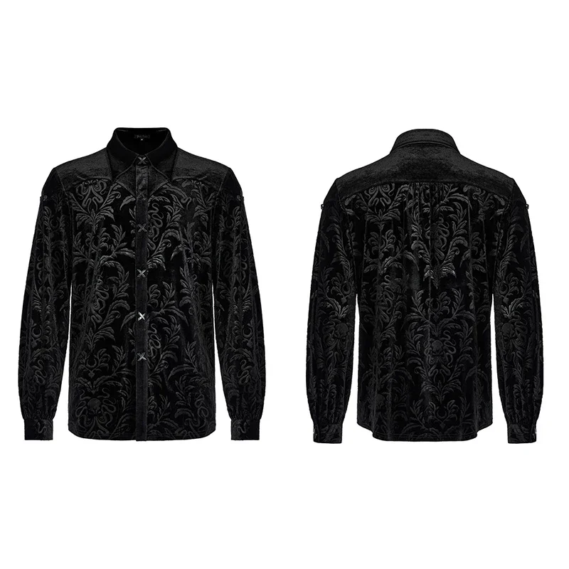 PUNK RAVE Men\'s Gothic Octopus Embossed Velvet Loose Goth Print Shirt Gorgeous Party Long Sleeve  Tops Autumn/Winter