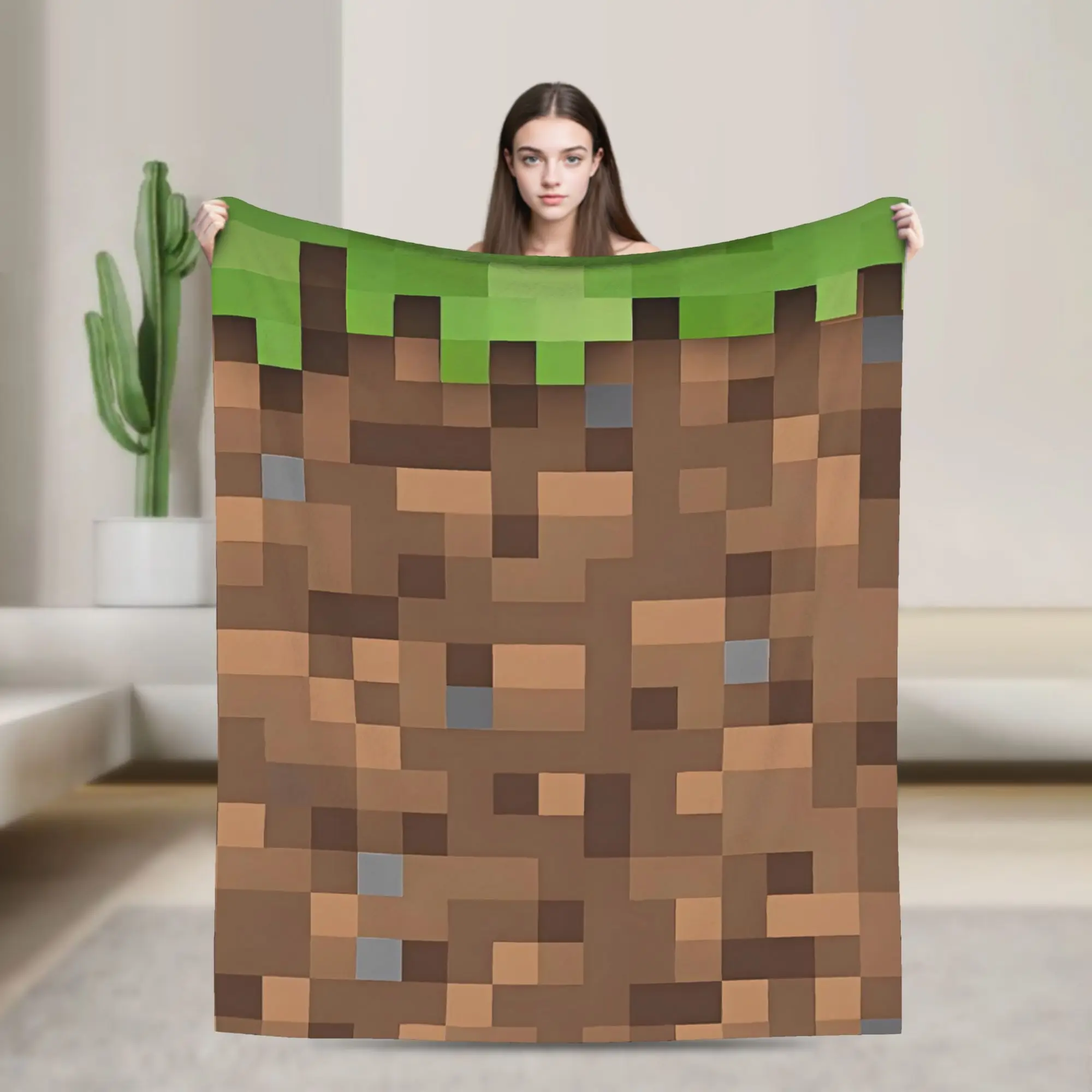 Super Soft Plush Bedding Throws Cartoon Mines Pixels Game  Blankets  For Couch Bed Camping Flannel Bedspread Bed Cover