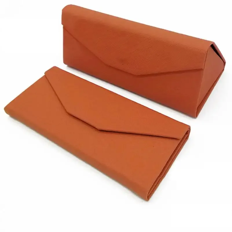 Simple Foldable Triangular Leather Hard Case for Glasses Eyeglass Sunglasses lens container Box Purse Eyewear Accessories