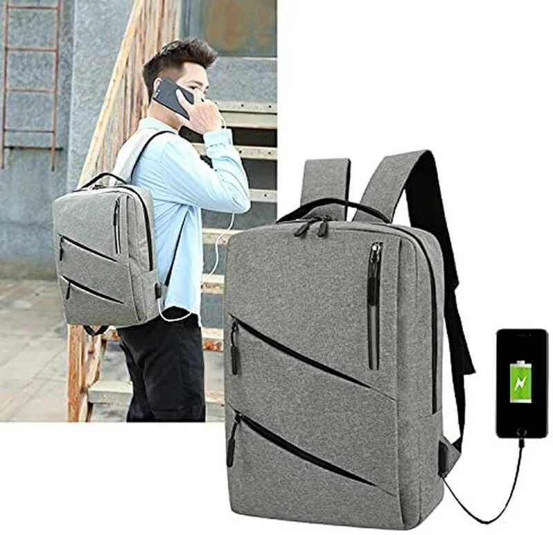 

New Three-piece Men's Backpack Simple Waterproof Computer with USB Charging Port (13-15 Inch)