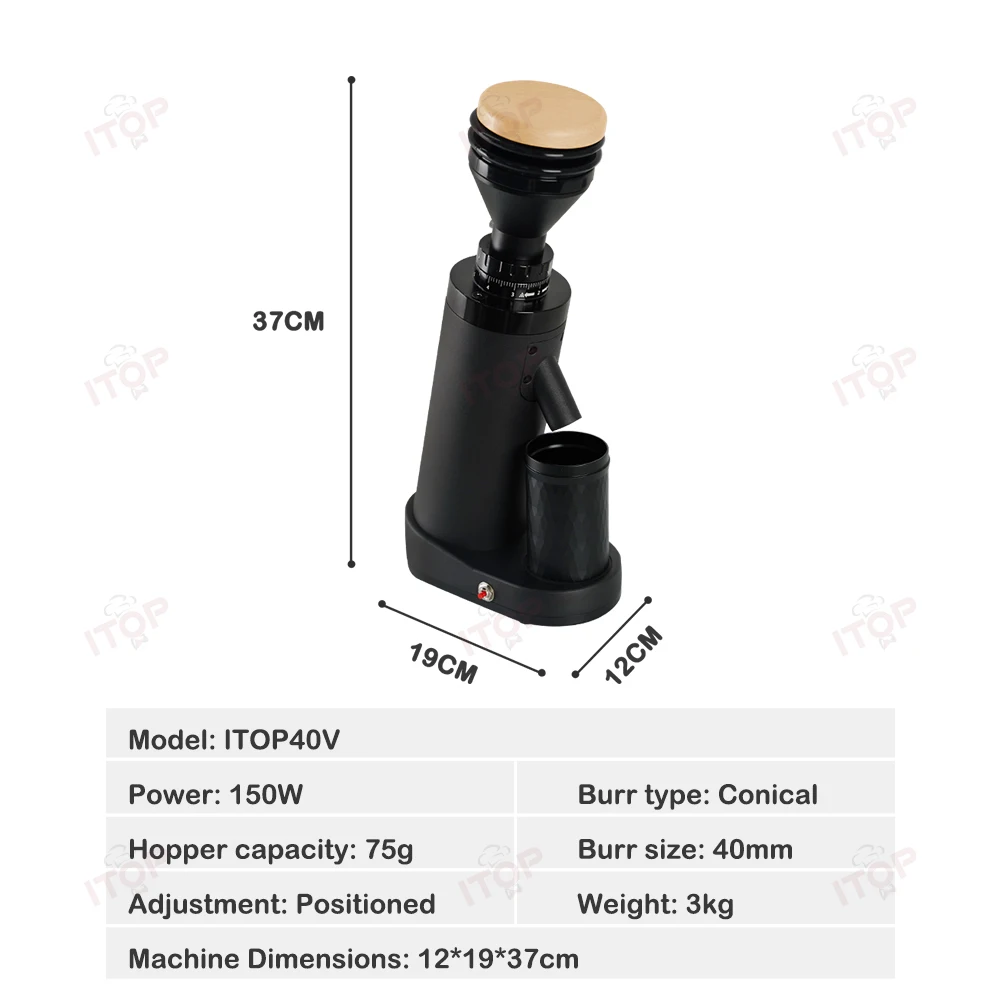 Molinillo de café ITOP40V, nuevo diseño, esfera ajustable de finura, rebabas cónicas de titanio de 40mm, rebabas de 8 ángulos mejoradas, molinillo