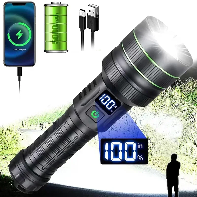 

Super Bright LED Flashlight Rechargeable Waterproof Torch Zoom Lamp Flash Light for Emergency Camping Hiking