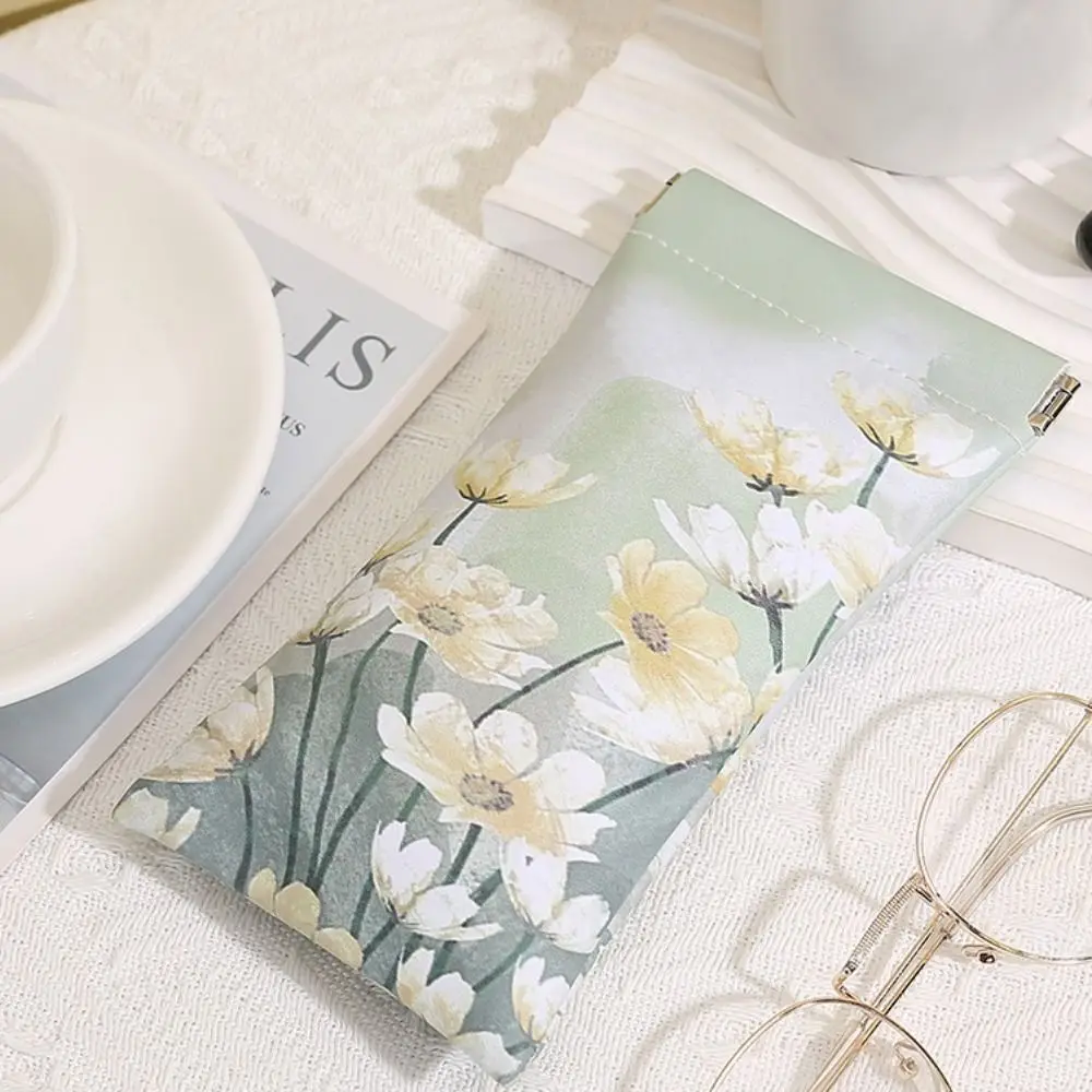 

High Quality Automatic Closing Sun Glasses Case Oil Painting Soft Shell Eyewear Storage Bag Portable PU Leather Glasses Box Girl