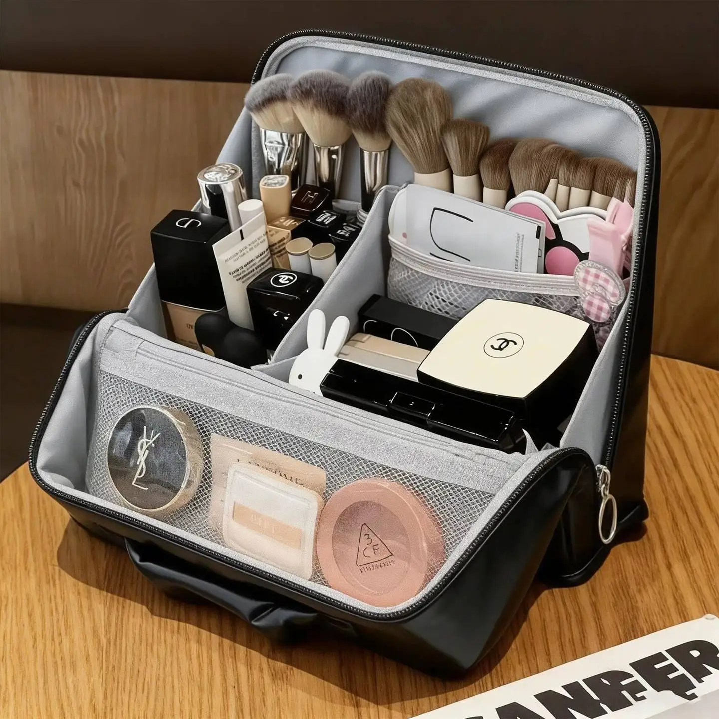 Standing Makeup Bag Women's Large Capacity Portable Travel Toiletry Bag Convenient Carry-On Cosmetic Storage Bag