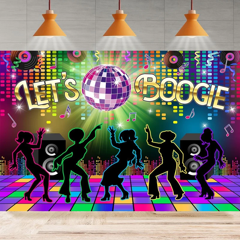 Photography Backdrop Lets Boogie 70s Disco Dancing Night Birthday Party Poster Background Home Party Backdrop Wall Banner Decor