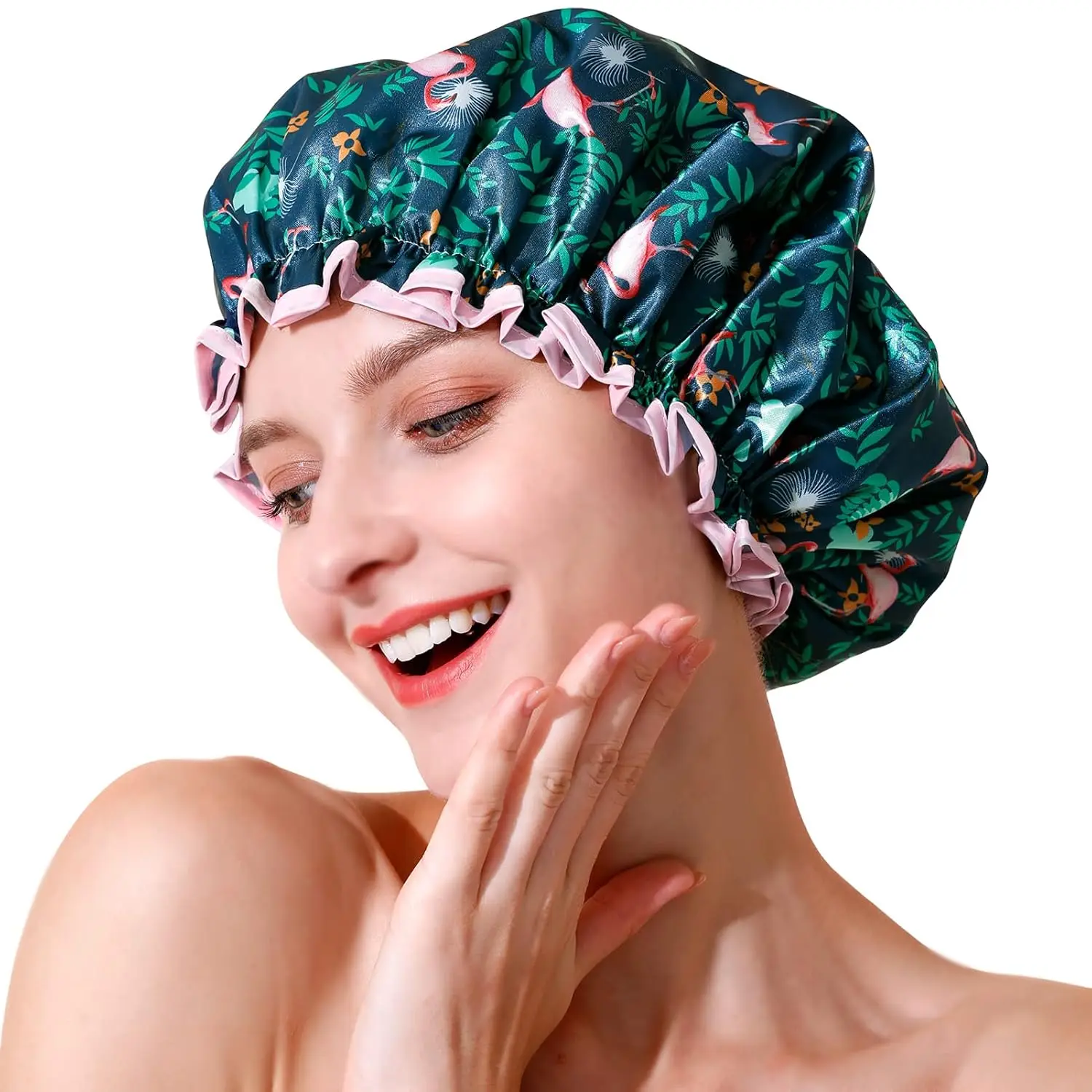 Doccia, cuffie da bagno riutilizzabili per capelli lunghi da donna, protezione per capelli per cappello da doccia da bagno impermeabile a doppio strato per ragazze e uomini