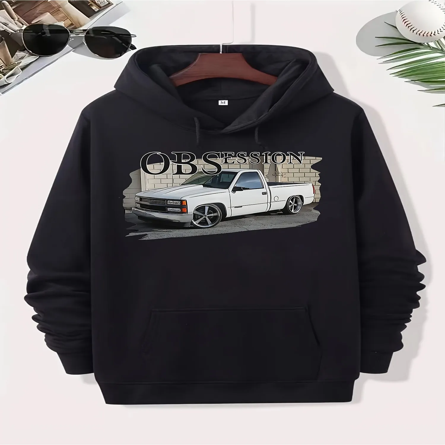 Men'S Vintage 90s Retro Truck Graphic Hoodie - Lowered Single Cab 1500 Pickup Design, Regular Fit Pullover Sweatshirt with Hood, Machine Washable Everyday Streetwear for Car Enthusiasts '90s Nos loose fit hoodie, men cotton hoodie,