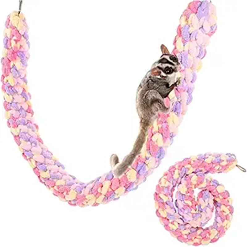 Sugar Glider Climbing Rope Thick Soft Hamster Swing Rope Braided with Hanging Lock Buckle Hanging Rat Toy Guinea Parrot