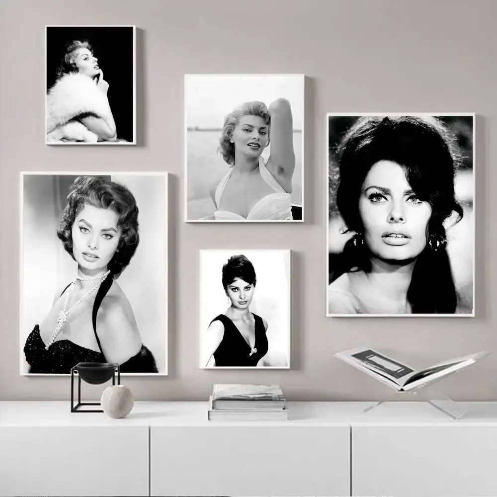 الموضة الحديثة ستار صوفيا لورين ملصقات الفيلم الكلاسيكي ورق أبيض ملصق DIY غرفة بار مقهى الجمالية الفن طلاء جدران