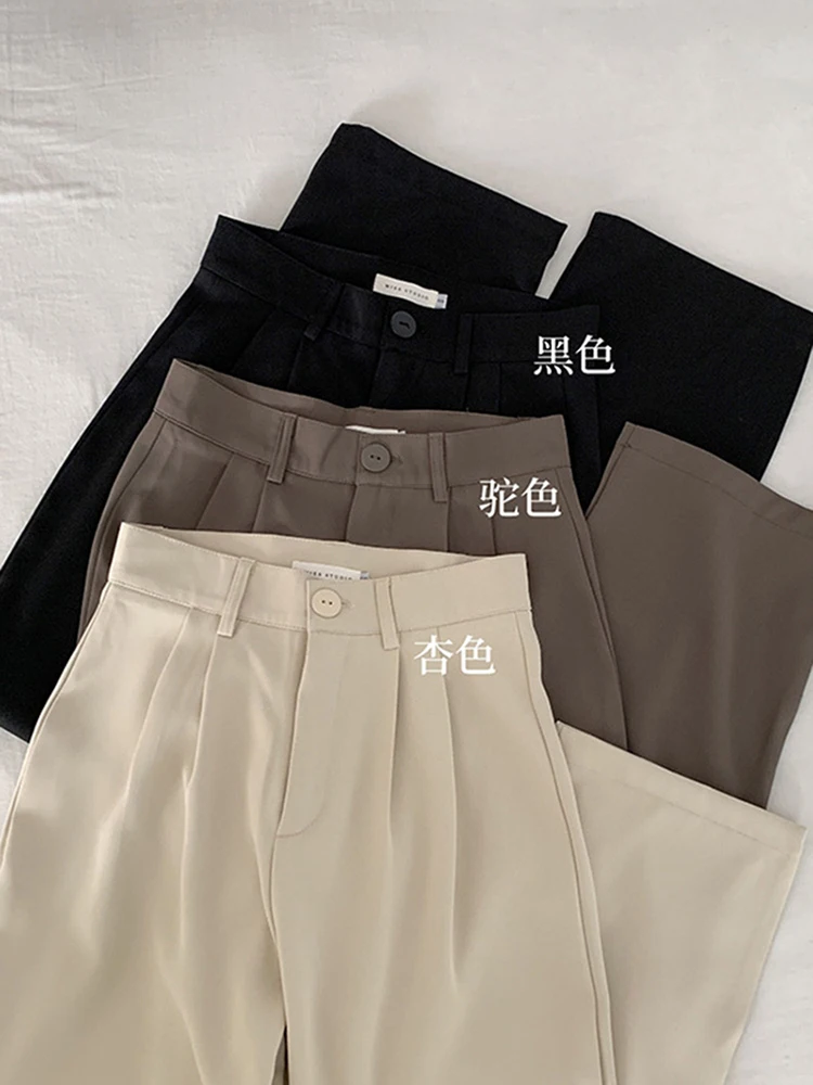 2023 Pants Women Korean Style Casual High Waist Korean Fashion Office Ladies Elegant Beige Straight Suit Pants Trousers