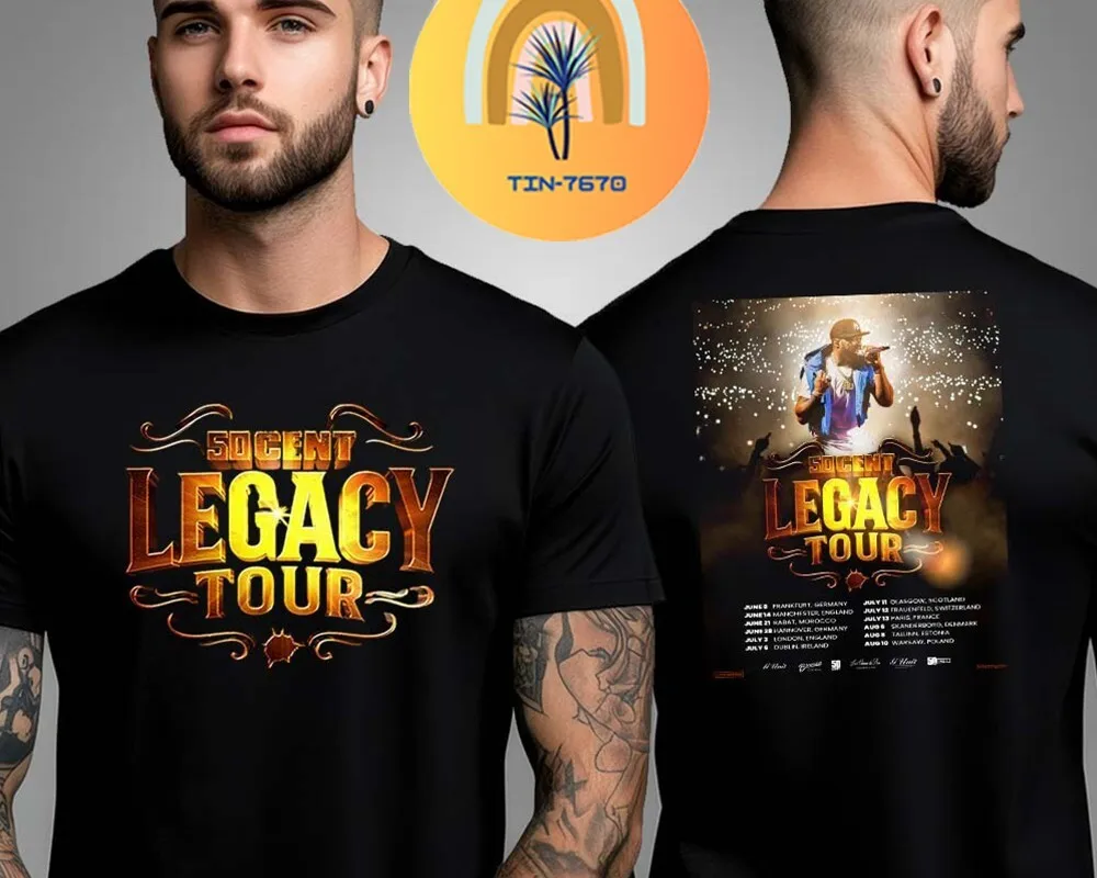 

Двусторонняя футболка унисекс 50 Cent Legacy Tour 2025 с расписанием, футболка S-5XL