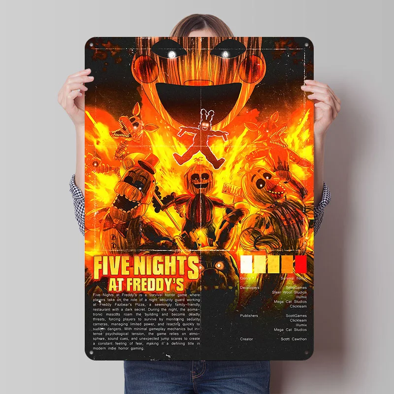Five Nights At Freddy's Spiel-Poster, Individuell Bedruckte Wandkunst, Retro Vintage Metallschilder für Gamer-Garage-Dekoration, Gaming