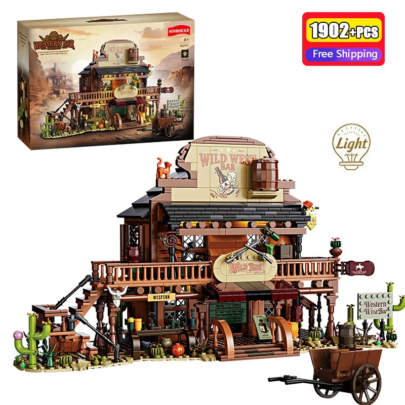 

1902 PCS Building Blocks Western Tavern Street Scene Architecture Model Construction Toys Educational Bricks Birthday Gift