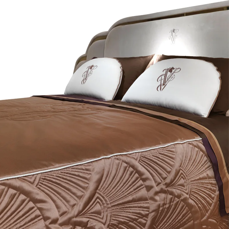 Italian light luxury wide suspension screen leather bed Hong Kong master bedroom double bed leather art bed