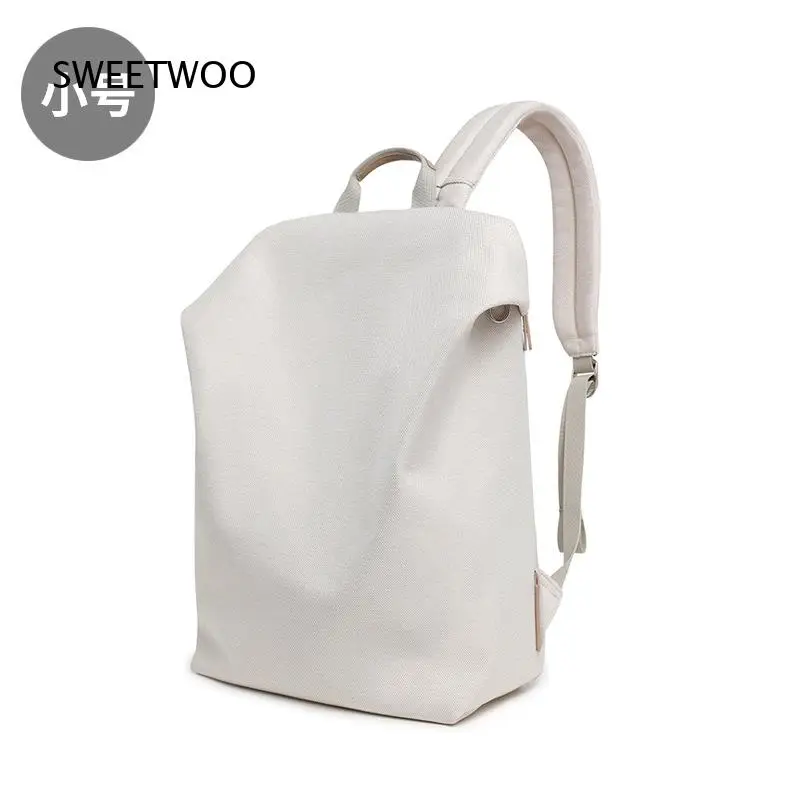 Unisex Minimalist Roll Top Rucksack Linen Texture Large Capacity Lightweight Casual Business Travel Laptop Backpack