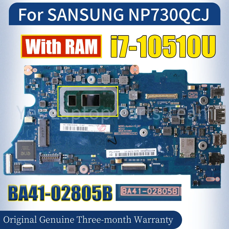 BA41-02805B For SAMSUNG NP730QCJ Laptop Mainboard SRGKW i7-10510U With RAM BA92-21752A Notebook Motherboard