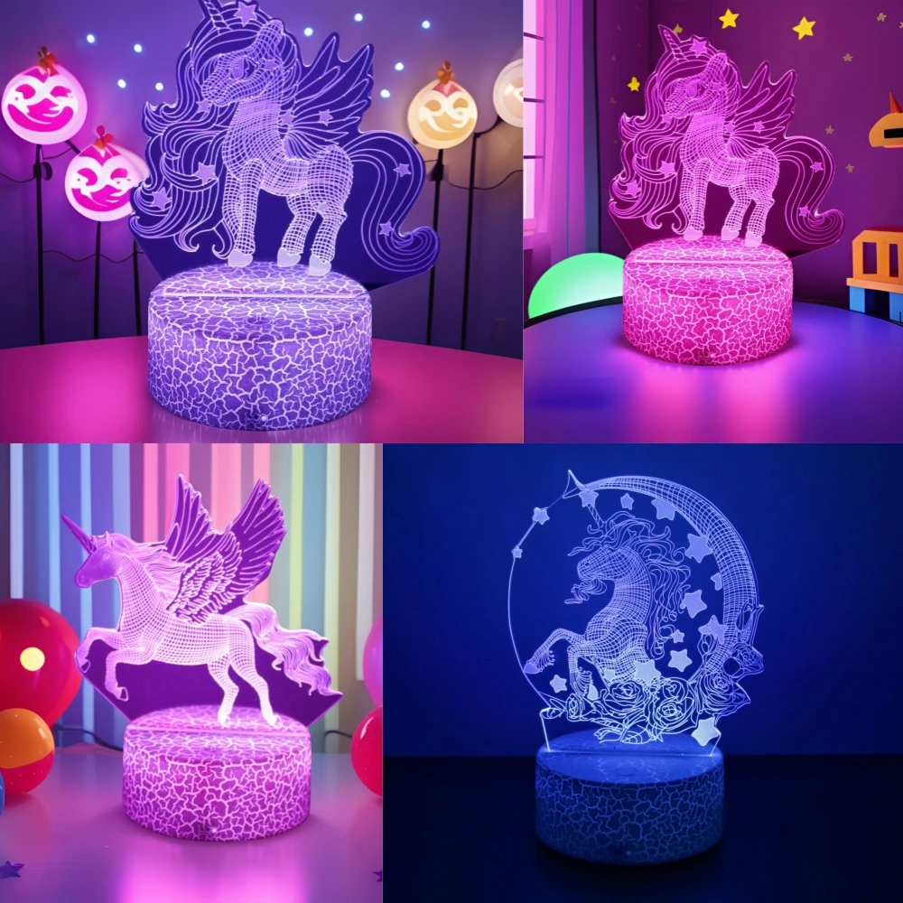 Anime 3D Lamp Unicorn LED Night Light RGB Color Changing Touch Child Nightlight Kid Toy Room Bedroom Decor Valentine's Day Gifts