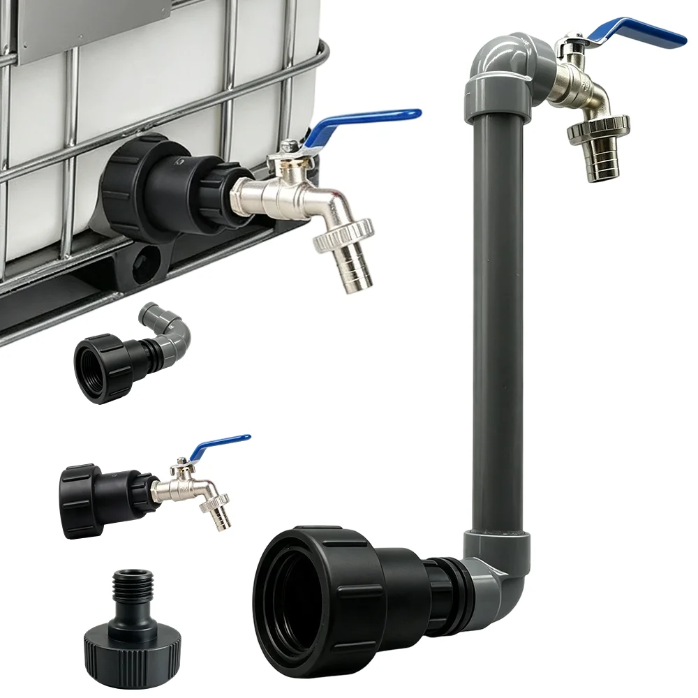 Robinet de sortie en laiton pour réservoir IBC avec filetage S60x6 et col de cygne allongé, vanne de vidange pour fût d'eau de pluie de 1000L – Idéal pour le contrôle du débit d'eau de pluie du jardin, la distribution de liquides agricoles et la modernisation des systèmes de stockage durables