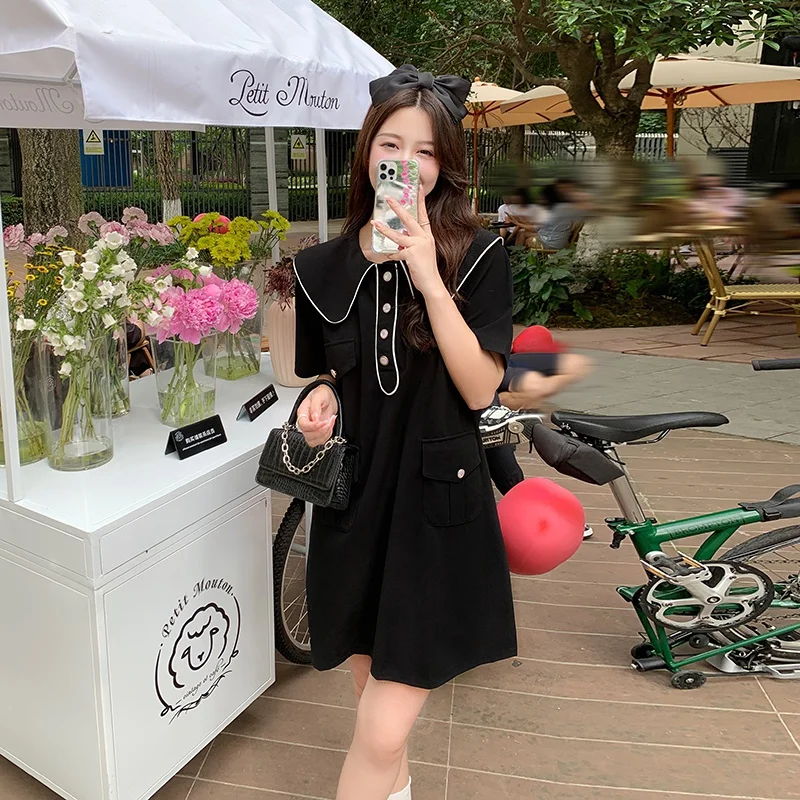 

Women Elegant Sweet Mini Dress Summer Short Sleeve Cute Peter Pan Collar Dress Ladies Korean Clothing Female Robes 2023 Vestido