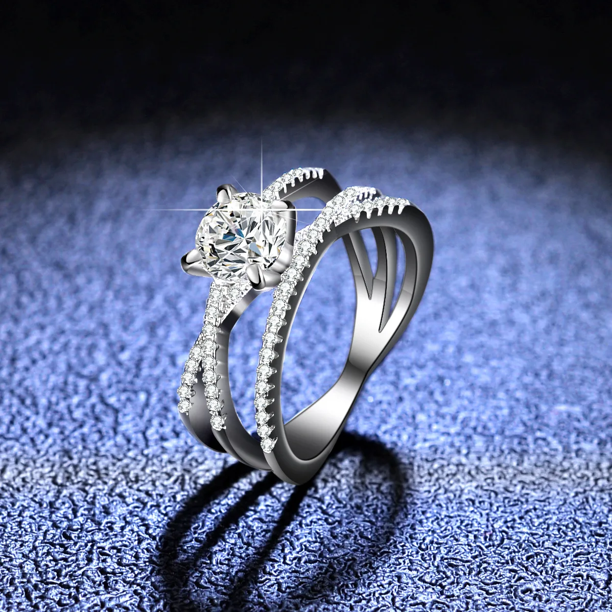 

18K Gold Inlaid Moissanite Ring, Fashionable Three Lives Three Generations Women's Platinum PT950 Diamond Jewelry