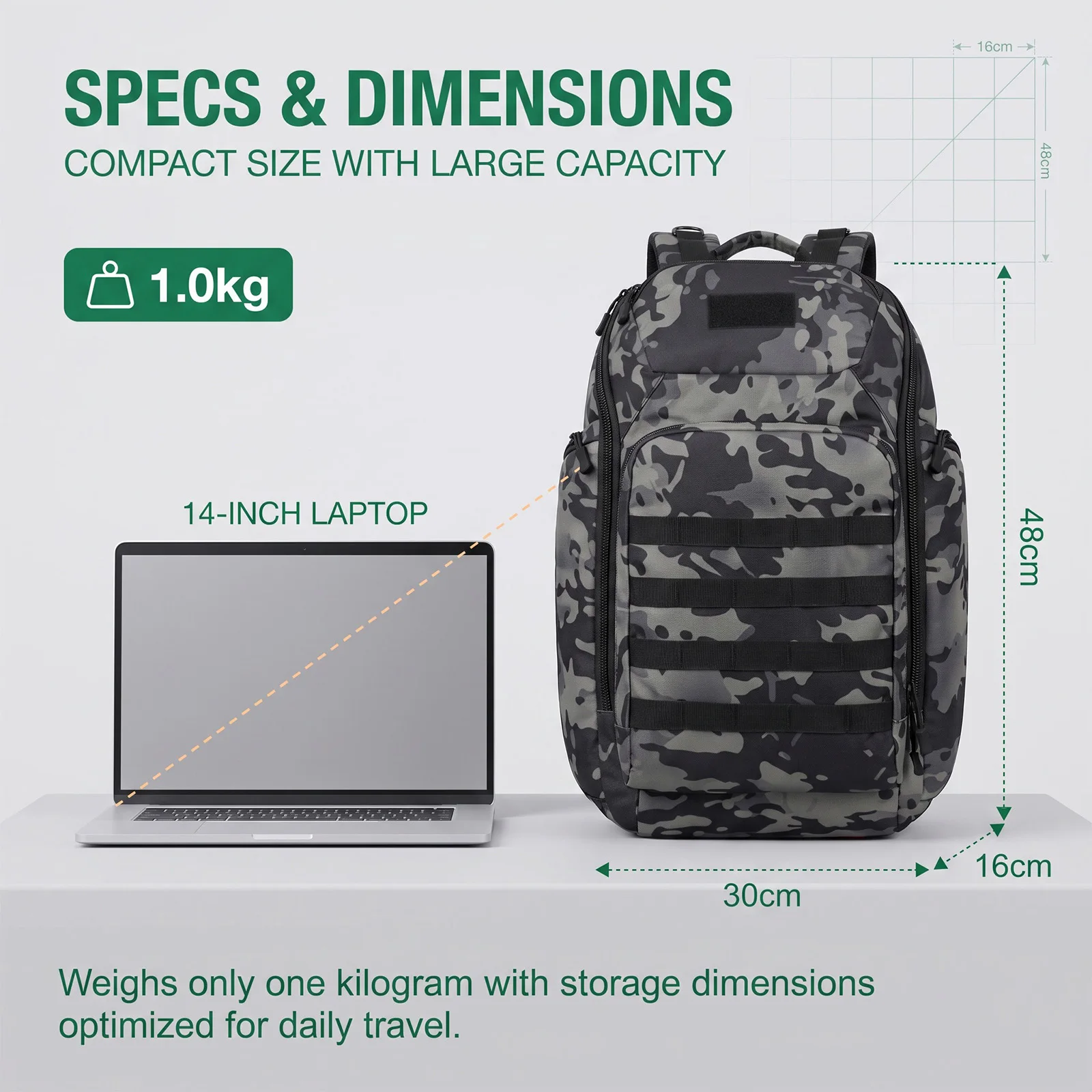 Men's Camouflage Tactical Backpack,Military Combat Daypack for Outdoor Camping Hiking,Large Capacity Sports Bag