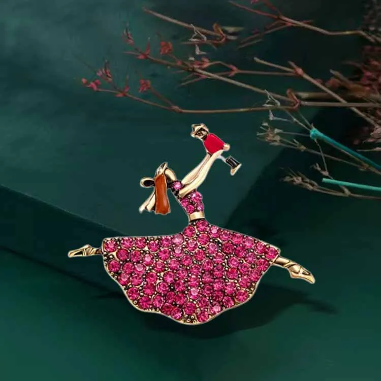 

Dancing Girl Jumping Fashion Manufacturer Diamond Pin Water Diamond Brooch