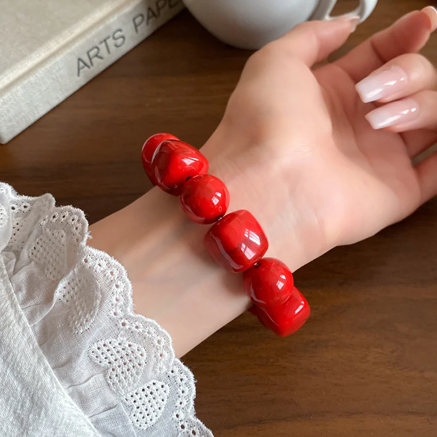 الاكريليك غير النظامية مربع جولة الخرز سوار للنساء الرجال هندسية اليدوية خمر أساور واسعة زوجين مجوهرات Pulsera V