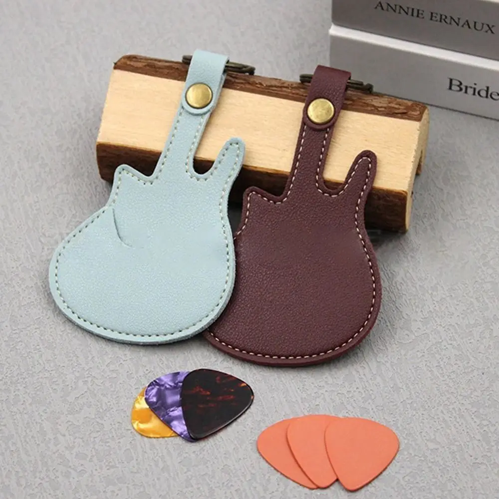 Portable PU Leather Guitar Pick Holder Shape Guitar Plectrum Case Bag Accessories Key Chain Pouch Storage Bag Guitar Pick