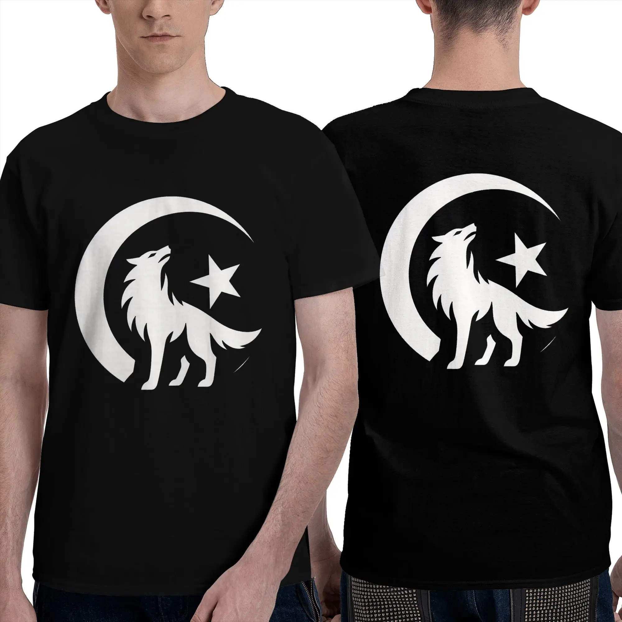 Bozkurt Song Logo Men T-Shirt Double Sided Oversized T Shirts Men's Round Neck Cotton Tees Short Summer Male
