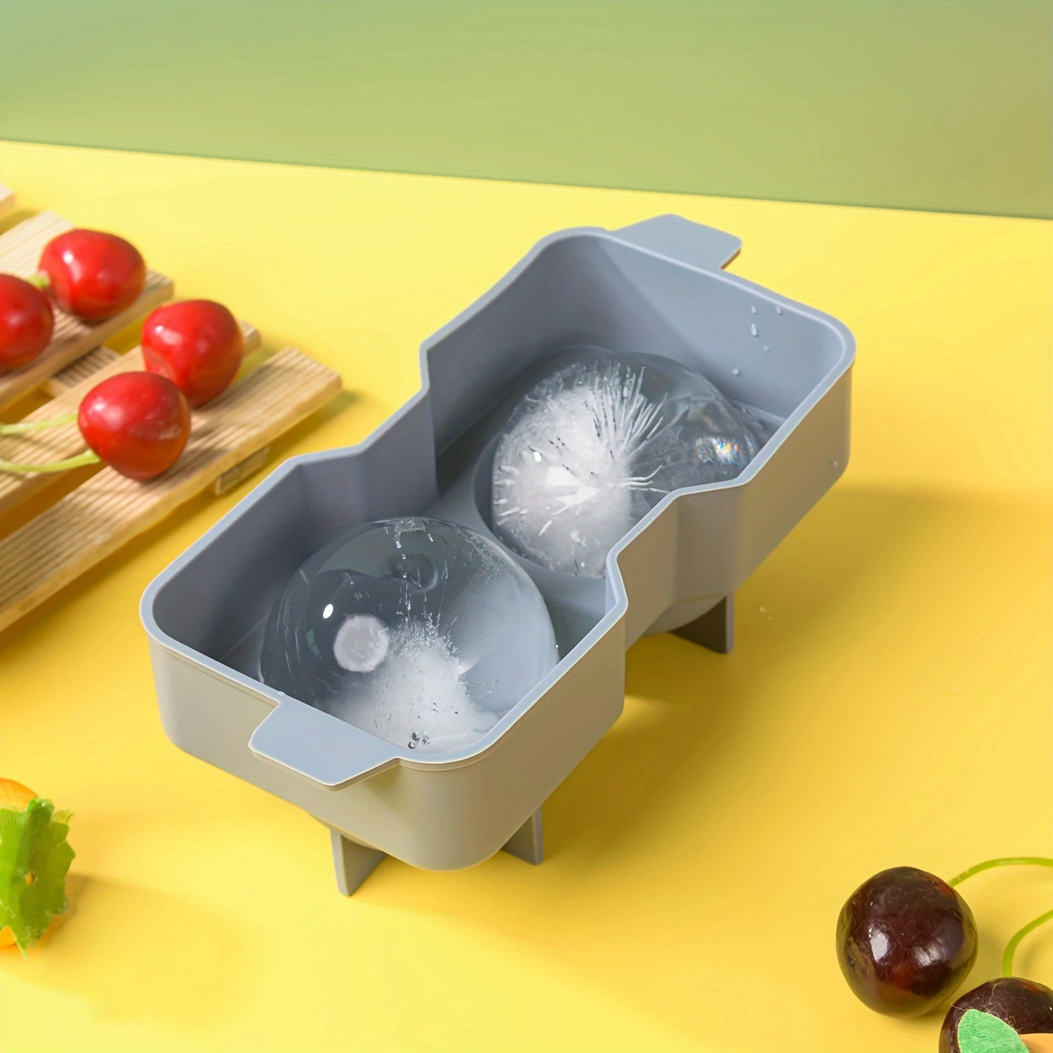 1PC 2구 실리콘 볼 아이스 큐브 몰드, 주방용 쌓을 수 있는 슬로우 멜트 DIY 아이스 볼, 둥근 젤리 만들기 몰드, 칵테일용, 위스키용