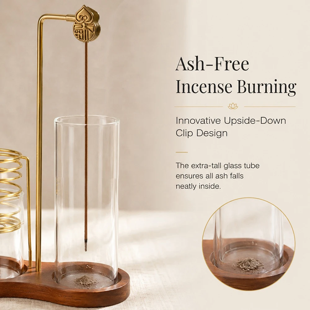 3 in 1 Incense Stick Holder Metal Sage Holder Burner Anti-Ash Palo Santo Holder with Glass Ash Catcher for Meditation Yoga Spa