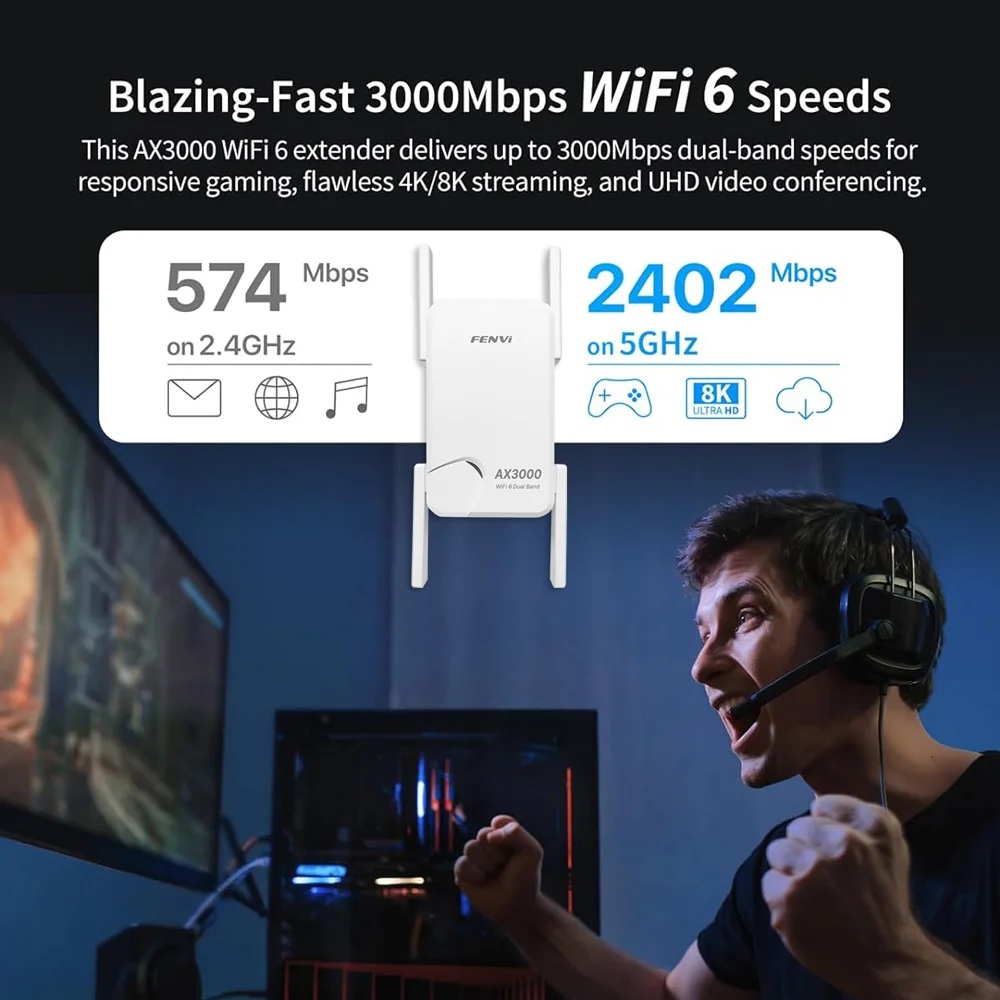 Imagem -04 - Wifi Extensor sem Fio Gigabit Repetidor Wi-fi Ax3000 Banda Dupla 2.4 5ghz Ethernet Wi-fi6 Signal Booster Amplificador de Longo Alcance